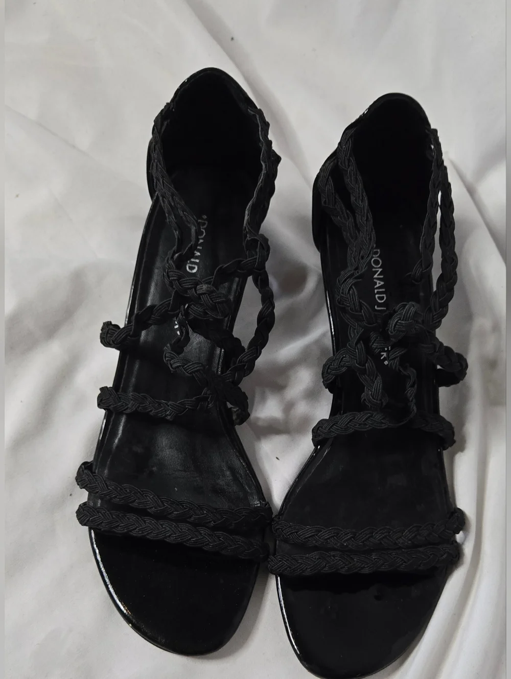 Donald J. Pliner Runa Black Braided Strappy Mid Heel Sandals Women's 7